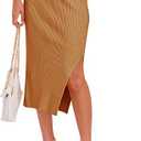 Forever 21 Women's Stretch Ribbed Knit Pencil Skirt Midi Length Office Work Bodycon Style Beige S