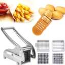 Azooken Stainless Steel French Fry Cutter, 2-blade Potato Slicer No-Slip Suction Base French Fry Cutter with 1 Peeler, Perfect for Potatoes, French Fries, Cucumber,Vegetables Carrot