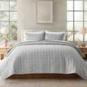 EVERGRACEHOME 100% Cotton Box Stitch Quilt Bedding Set Queen Size 3 Pieces, Garment-Washed Lightweight Soft Cozy Coverlet, Quilted Bedspread Sets with 2 Shams for All Season, Fog Gray | Box Stitch Design, 100% Cotton, Soft, Oversized, Pre Washed, Oeko-Tex Certified, Full/Queen