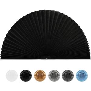 Maritown Arch Window Shades No Tools Light Filtering Pleated Fabric Shade Stick on Half Circle Round Window Pleated Blinds Arched Window Covering for Bedroom Kitchen Bathroom, Easy to Cut and Install (24"W x 12"H, Black - 1 Pack)