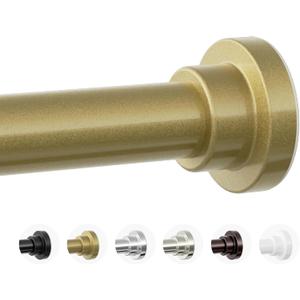 Mcrbeay Shower Curtain Rod, 1" Diameter Heavy Duty Tension Shower Rod, Non Slip Adjustable 28-74 inch No Drilling Shower Curtain Rods Spring Tension For Bathroom, Shower Stall, No Rust, Chrome Gold