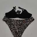 ZAFUL Women's Solid Spaghetti Strap Bralette Bikini Set Two Piece Swimsuit (Large, 1-leopard Black)