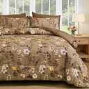 DJY Comforter Set King Size,Dark Brown Floral 7 Pieces Bed in a Bag