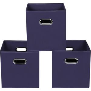 Navy Blue Fabric Storage Bins, Set of 3, 11x11x11, Foldable Cube Bins for Cloth or Accessory Storage