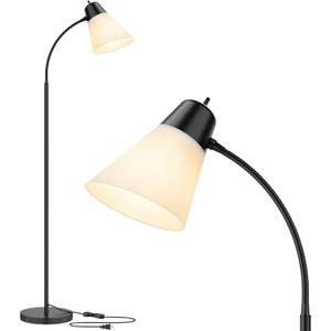 Floor Lamp for Living Room, Adjustable Head Standing Lamp with White Plastic Shade, Black Reading Floor Lamps for Dorm, Bulb not Included