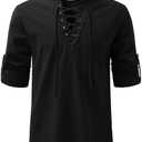 JOGAL Mens Renaissance Shirt Medieval Pirate Viking Halloween Costume Gothic Steampunk Retro Long Sleeve Lace Up Shirts L