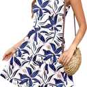 AUSELILY Womens Summer Dress Casual Sleeveless Crewneck T Shirt Sundress Flowy Tiered Swing Mini Dresses (L)