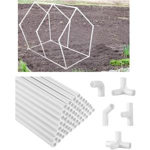Sawysine 102 Pcs DIY PVC Projects Set Included 60 Pcs 24 Inch PVC Pipe and 42 Connection Pipe Fittings for Spring, Home, Greenhouse, Garden, Farm, Workshop, Summer(White,3/8 Inch)