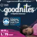 Goodnites Girls' Nighttime Bedwetting Underwear, Size Large (68-95 lbs), 75 Ct (3 Packs of 25)