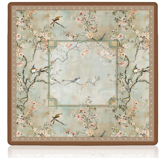 Vintage Chinoiserie Cherry Blossom Mahjong Mat 31.5 x 31.5 in, Cottagecore Botanical Floral Bird Anti Slip and Noise Reduction Game Table Cover for Mahjong Dominoes Card Board Tile Games