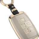 Key Fob Cover for Range Rover 5 Buttons Aluminium Alloy Car Key Case with Key Ring for L-and Rover Discovery Sport Defender Evoque Velar Jaguar XF XE XJ XJL F-pace F-Type,Gold