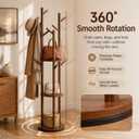 Solid Wood Rotating Coat Rack Freestanding, 360 Coat Tree with 3 Shelves & 9 Hooks, Heavy Duty Rubberwood Coat Hanger Stand, Hat Rack Hall Tree for Entryway Bedroom Office Hallway, Walnut