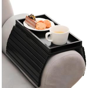 Couch Armrest Table, Bamboo Couch Cup Holder, Couch Cup Holder Tray, Sofa Arm Tray, Armchair Caddy 12.4" x 5.5" with Nonslip Felt Bottom, Sturdy Bamboo Slats for Armrests 6" and Wider (Black)