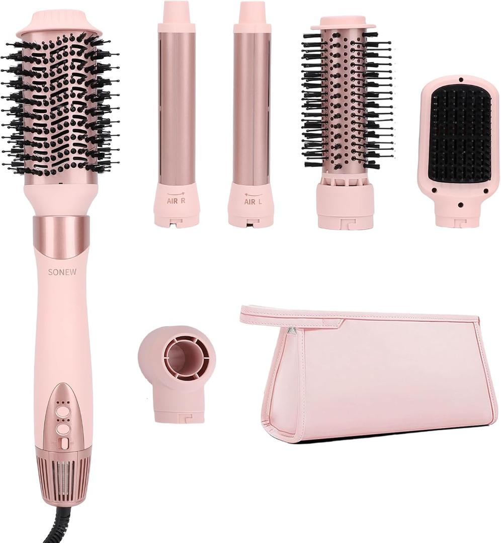 6 in 1 Hair Styler | Air Styling & Drying System | High Speed Blow Dryer Brush | No Heat Damage | Auto-Wrap Curlers, Oval Brush, Round Brush, Comb & Storage Bag