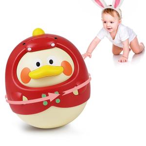Tinabless Tummy Time Toys, Dinosaur-Duck Roly Poly Baby Toy, Musical Wobbler Toy | Tumbler Wobbler Toy for Newborns 3-12 Month Baby Boys and Girls Easter Basket Gift First Birthday Present (Red)