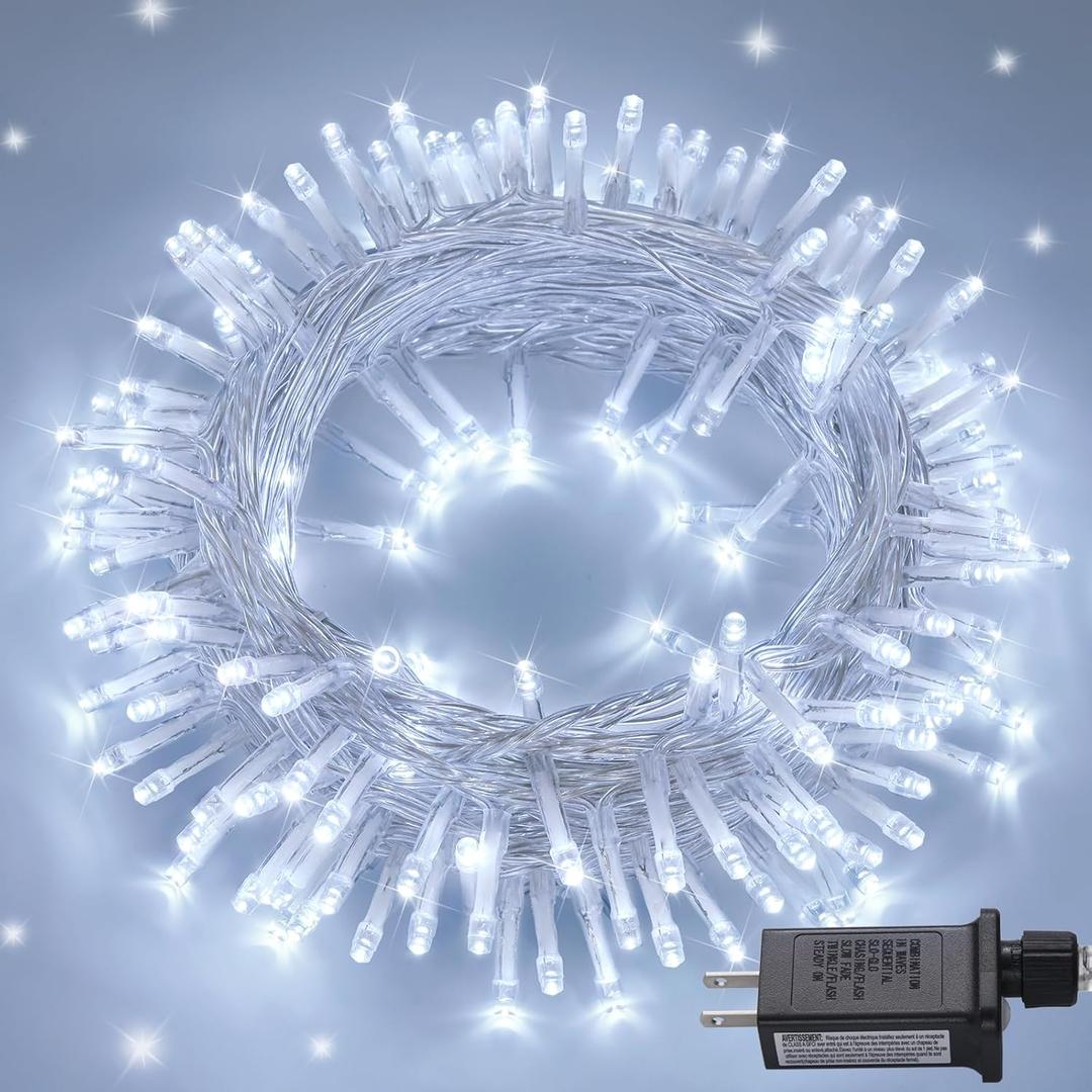 JMEXSUSS 150 LED White Christmas Lights Indoor Outdoor Waterproof, 59 Ft Connectable White String Lights Plug in, 8 Modes Twinkle Fairy Light for Bedroom Room Party Christmas Tree Decor