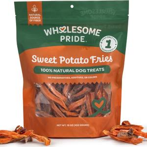 Wholesome Pride Healthy Sweet Potato Fries – Sensitive Stomach Dog Treats, No Preservatives, Single-Ingredient, No Grain, 16 oz, BBD 09/05/2026