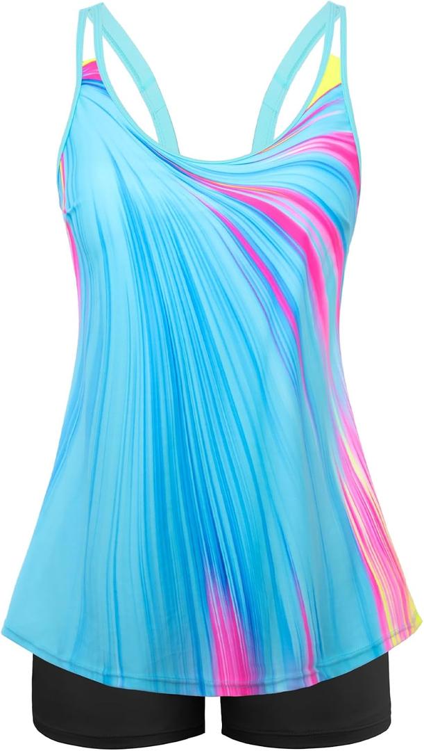 Arolina Tankini Swimsuits for Women Tummy Control Two Piece Bathing Suits Flowy Swim Tops with Boy Shorts (L)