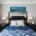 Large Wall Art for Living Room Modern Blue Framed Tree Canvas Print Floral Plum Blossom at Starry Night Landscape Wall Picture Flower Artwork Teal Lake Painting Home Bedroom Décor 48"x24"