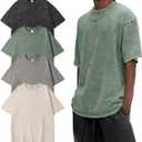 Eisctnd 4 Pack Men's Oversized T-Shirts Heavy Cotton Vintage Tee, Loose Fit Baggy Short Sleeve Casual Streetwear Unisex Tops (XX-Large, Black+beige+grey+green)