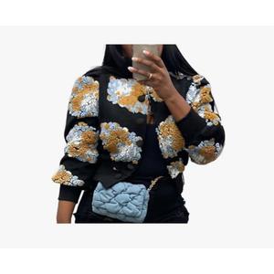 Aimiray Women's Cropped Fleece Jacket Long Sleeve Warm Bomber Sherpa Jacket Floral Printed Varsity Coats Small