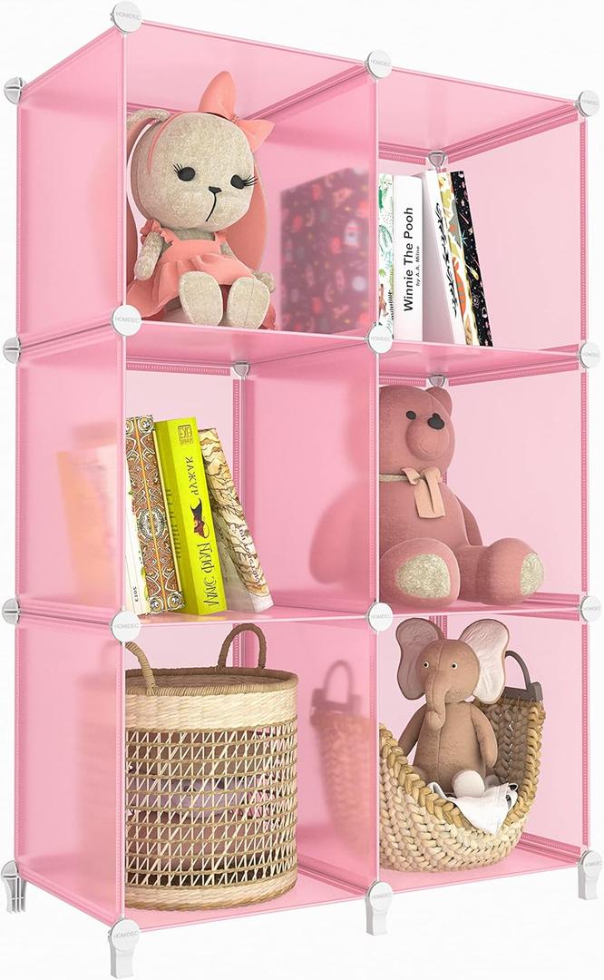 HOMIDEC 6-Cube Storage Shelf, Storage Bookcase Bookshelf with Metal Hammer, Storage Cubes Organizer Cabinet for Kids, Closet, Bedroom, Bathroom, (11.8x11.8x11.8 inch), Light Pink