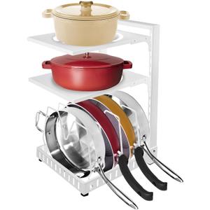 Multi-functional Pots and Pans Organizer for Small Cabinet,3 Tiers 16.5" Height Adjustable Under Sink Organizer Rack to organize pots and pans and lids at the same time.White