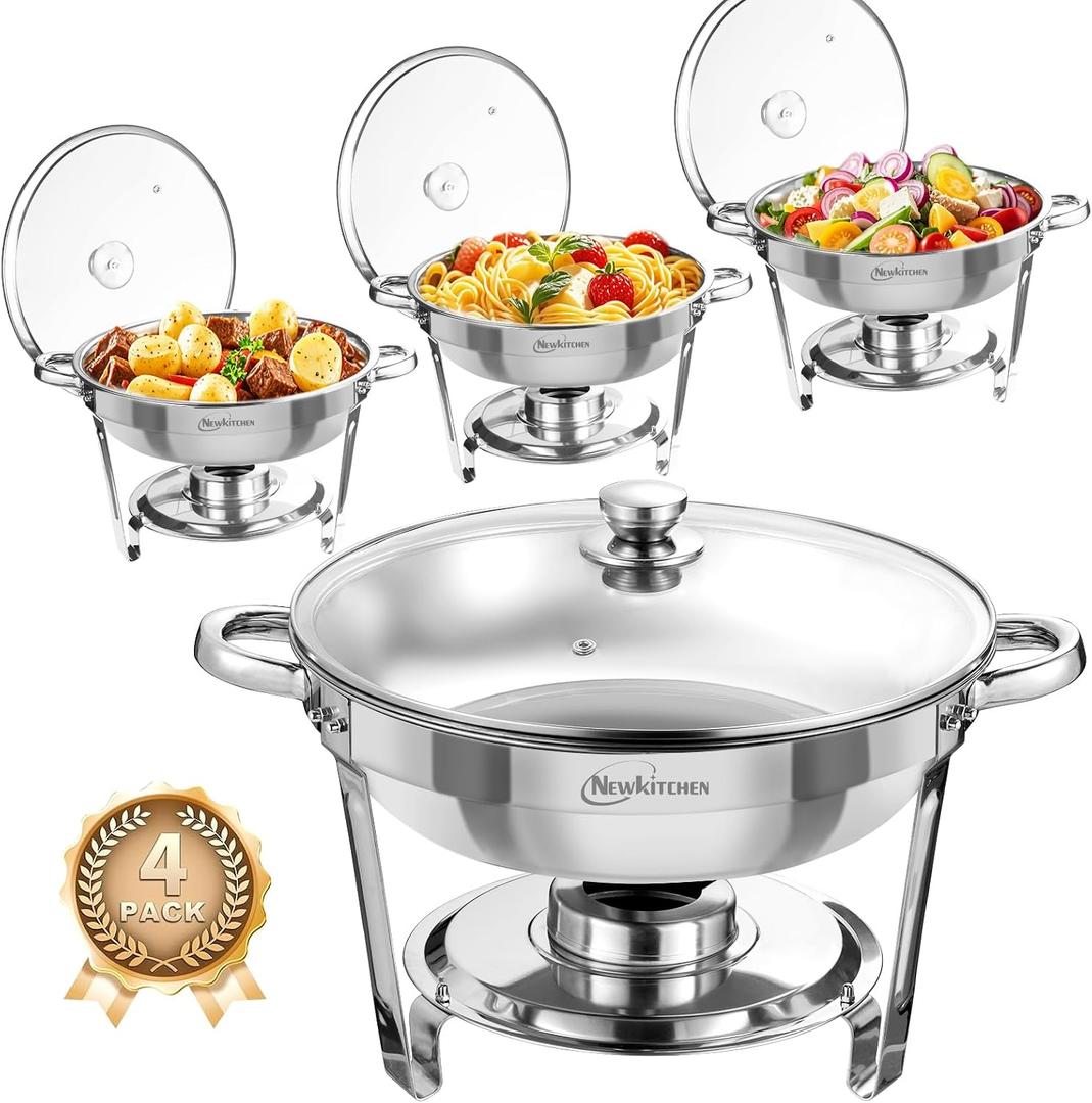 Chafing Dishes for Buffet 4 Pack, 5QT Round, Glass Cover