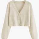 SweatyRocks Women's Long Sleeve Button Front V Neck Soft Knit Cardigan Sweaters, L