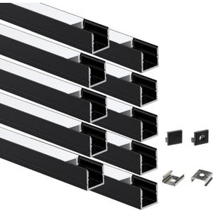 LED Aluminum Channel for Wood Slat Wall Panel,Slat Wood Wall Panel LED Strip Light Aluminum Channel Profile for Living Room Bedroom Bathroom Stairs (Black-10 x 1M)