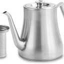 68OZ/2000ML Stainless Steel Teapot with Removable Infuser, Stovetop Safe Tea Maker Water Kettle for Loose Leaf & Tea Bags, Silver (Side handle)