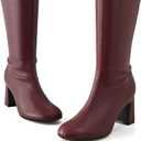 Women's Knee High Boots Elastic Stylish Block Heel Round Toe with Smooth Zipper Design for Fashion Versatile Wear (8, Burgundy)