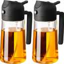2PCS Oil Sprayer for Cooking, 470ml 2 In 1 Sprayr & Pour, Glass Olive Oil Dispenser Pourer for Kitchen, Air Fryer, Cooking, Salad, BBQ (Black,Black)