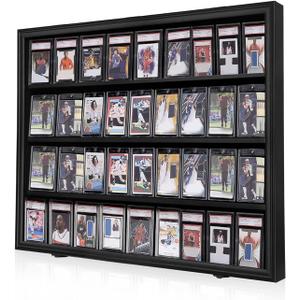 IHEIPYE 36 Graded Sports Card Display Frame - Baseball, Basketball, Football, Hockey Card Display Case - Lockable, 98% UV Protection Acrylic, Black (Large-Horizontal-Black)
