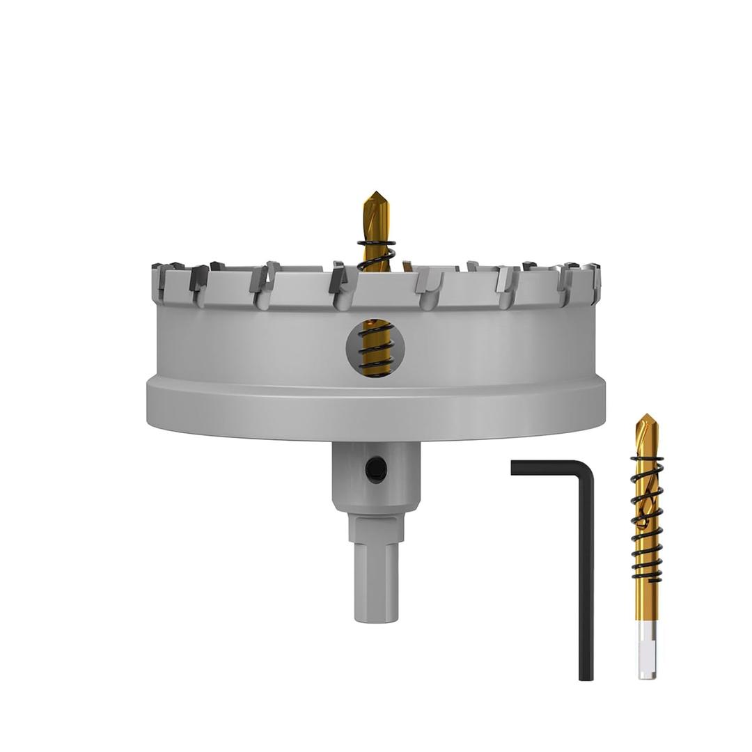 Premium Tungsten Carbide Tipped Hole Saw Drill Bit Set with 2 Titanium-Plated Pilot Bits - Heavy Duty Cutter for Metal, Steel, Iron, Wood, and Plastic100mm3-15/16'' (1PCS)