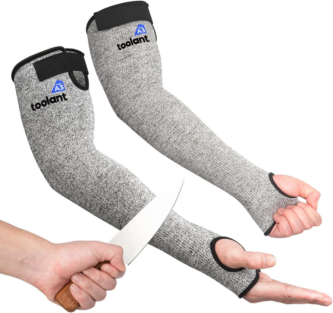 OriStout Cut Resistant Farmers Sleeves with Thumb Hole, Arm Protectors for Thin Skin and Bruising, for Gardening, Welding, Kitchen, Arm Guards for Biting, Pet Grooming, Grey, 1 Pair (One Size)