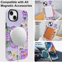 KANGHAR Cute Case for iPhone 14 Case for Women Girls [Compatible with MagSafe] Purple & White Oil Painting Floral Print Pattern Design, Aesthetic Girly Flowers Magnetic Protective Phone Cover