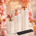 3Pcs Cylinder Stands for Party, Round Cardboard Pedestals with Acrylic Top