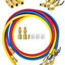 2026 New 29985 Plus II 1/4"HVAC Hoses, 60" (5FT), Custom Pressure Relief Groove, R-410A Conversion Adapter, Compact Ball Valve Refrigerant Hoses for R-22/R-410A/R-134A, 3 Pcs