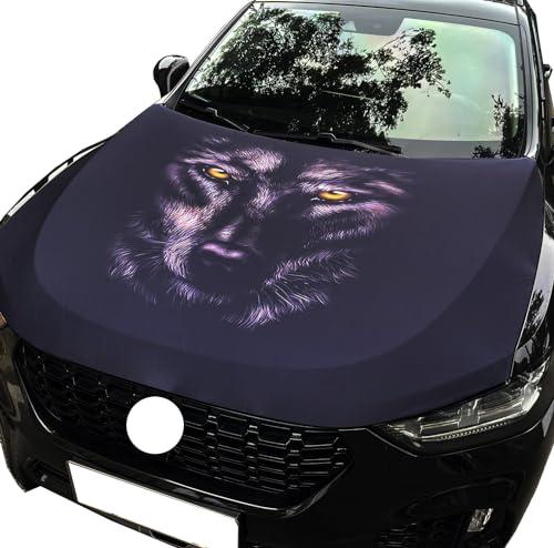 Wolf Photo Oversized Car Hood Cover 3.3X5FT/6X7FT100% Polyester Elastic Fabrics Can be Washed Suitable for Large SUV and Pickup Trucks (6X7FT)