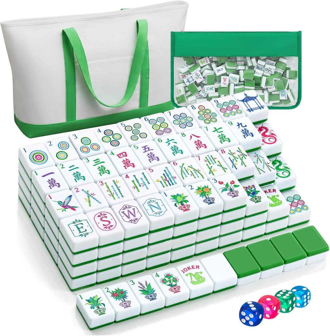 Soulchen 1.2'' American Mahjong Set, 168 Pcs Green Houseplant Tiles with 2 Carrying Bags Accessories Complete American Mahjong Tile Set for Women Tabletop Travel Games Lover Beginner Collection Gift