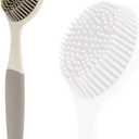 Dish Scrubber, Silicone Soft Bristles Scrub Brush with Scraper Tip, Comfortable Grip Brushes for Kitchen Sink, Pans, Pots, Skillet, Vegetable, Fruit, Potato Cleaning (White/Grey)