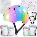 Kids Helmet, Toddler Bike Helmet with DIY Stickers Unicorn Knee Pads and Elbow Pads Set Adjustable Protective Gear Set for Girls Age 3-5-8 Years fit Roller Skates, Bicycle, Skateboarding, Scooter, Size: Small: 3-8 year