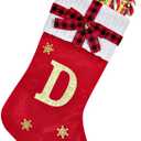 2 x HYTENSUN Letter Christmas Stockings 15.6 Inches Monogram Red Velvet with Bell Xmas Stockings Classic Personalized Stocking Decorations for Family Holiday Season Decor (Sod023rdd)