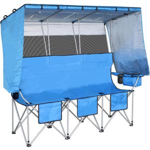BDL 3 Person Camping Chair with Canopy Shade, Oversized Heavy Duty Camping Chair with Cup Holders & Ice Bag Portable Family Folding Chair for Outdoor, Lawn & Sports,Blue