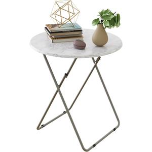 Tv Trays Folding Tray Table Dinner Tray Table Round, Snack Eating Trays Table for Living Room with No Assembly Required&Sturdy, 17.5 x 17.5 x 26 in(White Marble) (1pc)