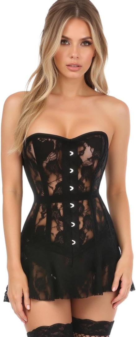 Daisy corsets womens Black Sheer Lace Corset Dress (2X)