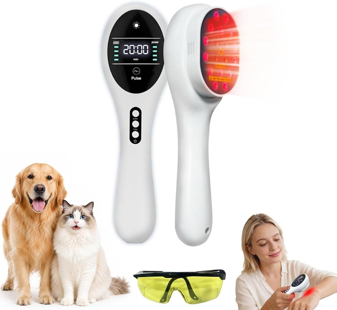 Cold Laser Therapy Device for HumansDogs&Cats, 4808nm Infrared & 14650nm Red Light Therapy Wand for Pain Relief, Joint, Muscle, Back & Knee Use, Rechargeable with Glasses