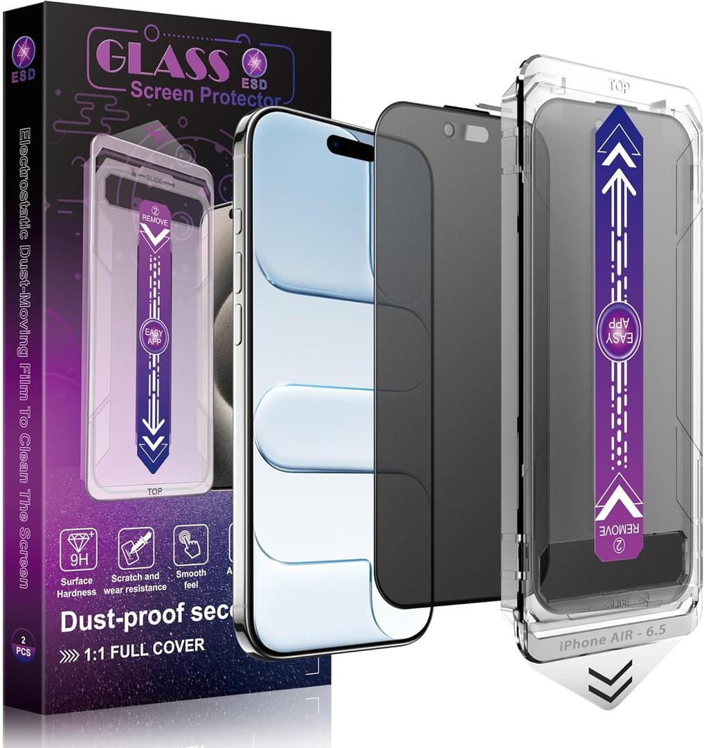 2-Pack Matte Privacy Screen Protector for iPhone Air 6.5-Inch, Auto Dust Removal, No Bubbles,Anti-Spy Tempered Glass Film, Easy Installation