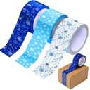 Ctosree 3 Rolls Christmas Packing Tape 50 Yard x 2 Inch Blue White Snowflakes Printed Decorative Duct Tape for Xmas Gift Wrapping Packaging Presents Scrapbooking DIY Crafts Boxes Decorations